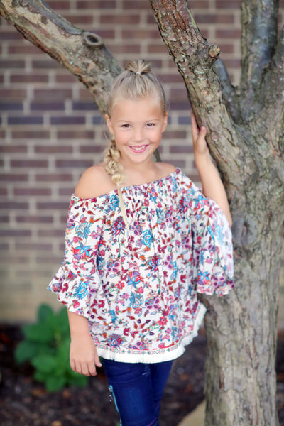 Girls Floral Off The Shoulder Top