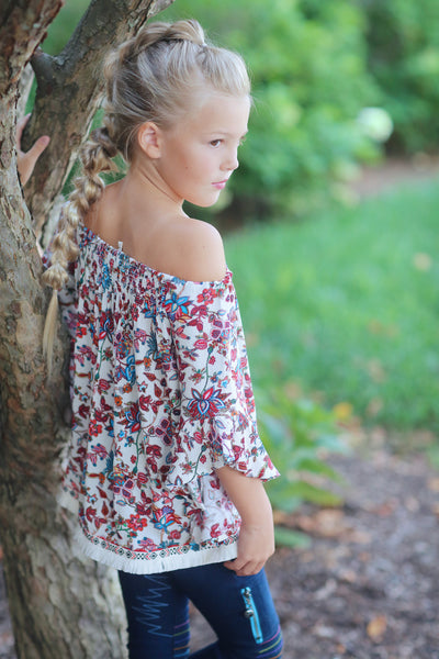 Girls Floral Off The Shoulder Top