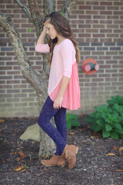 Peach Pleated Back High Low Tunic