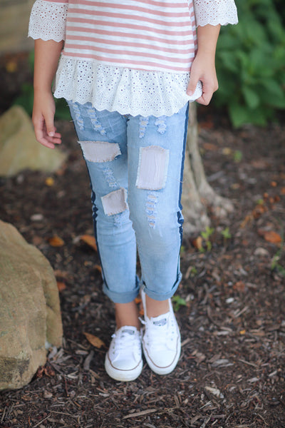 Distressed Patchwork Jeans