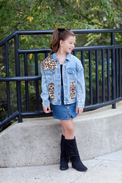 Oversized Leopard Denim Jacket