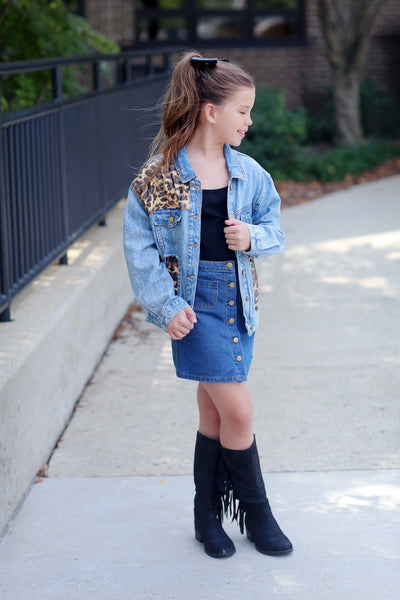 Oversized Leopard Denim Jacket