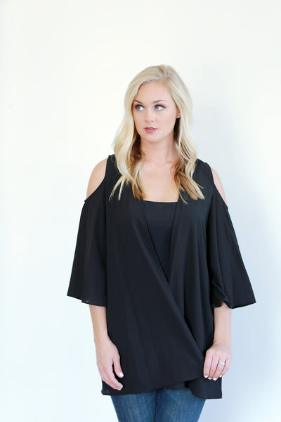 Cold Shoulder Kimono- BLACK