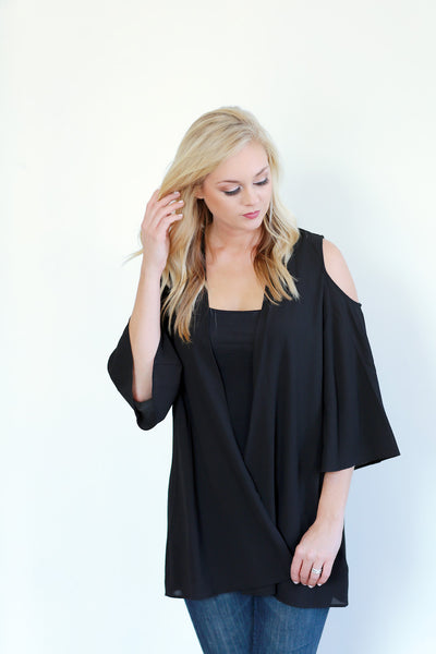 Cold Shoulder Kimono- BLACK