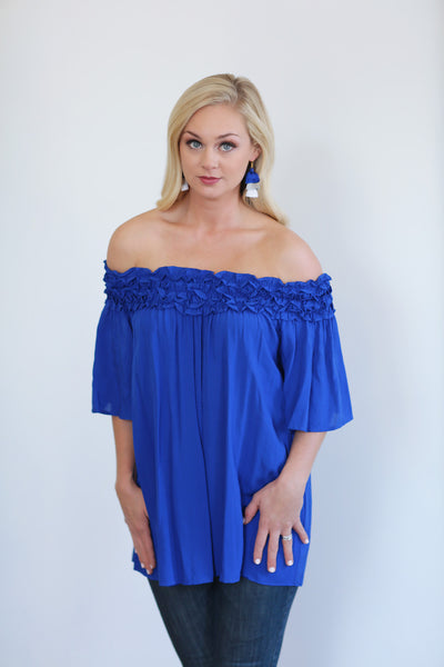 Royal Off The Shoulder Game Day Tunic