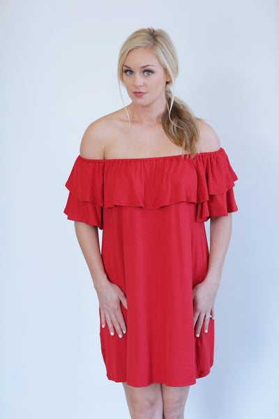 Double Ruffle Off Shoulder Shift Dress