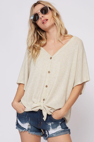 Life's A Beach Knit Button Down-Oatmeal