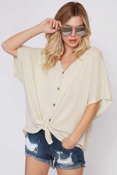 Life's A Beach Knit Button Down-Oatmeal