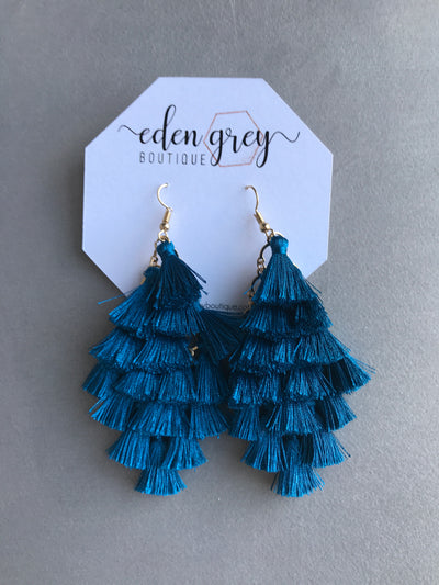 Dark Teal Tassel Earrings