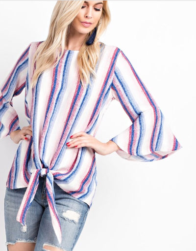 I Think Knot Striped Bell Sleeve Blouse