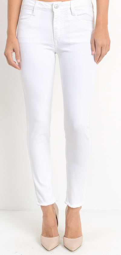 White Clean Frayed Skinny Jeans