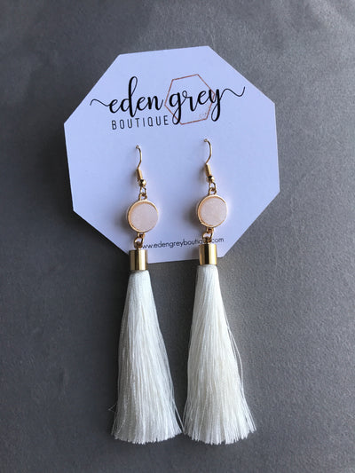 White Fringe Tassel Earrings