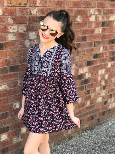 Multi Print Bell Sleeve Dress