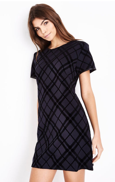 Navy Flocked Geometric Dress