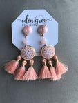 Beaded Tassel Drop Earrings- Pink