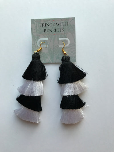 Black and White Layered Drop Earrings