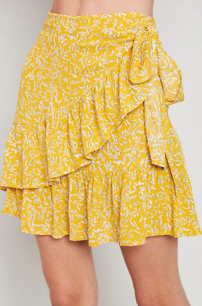 Kyra Yellow Floral Wrap Skirt