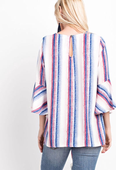 I Think Knot Striped Bell Sleeve Blouse