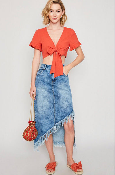 Papaya Ruffle Crop Top