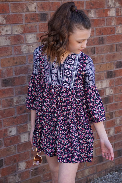 Multi Print Bell Sleeve Dress