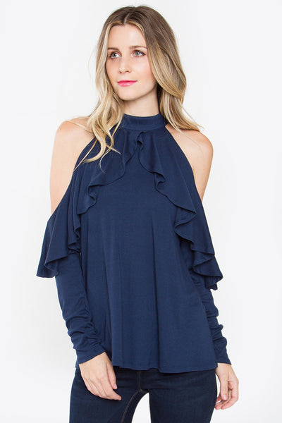 Noleta Cold Shoulder Ruffle Top